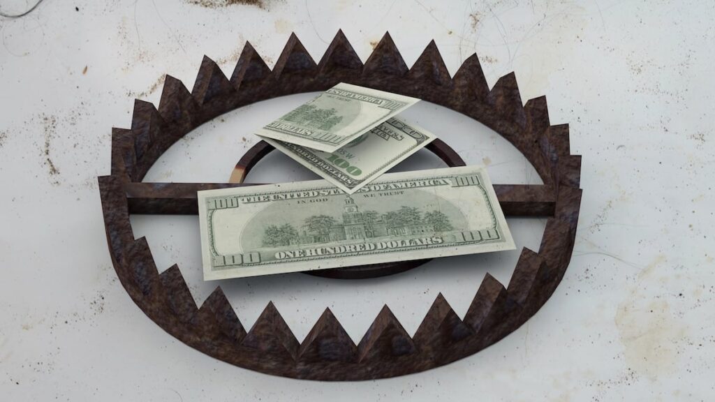 Financial Trap with Dollar Bills in a Bear Trap
